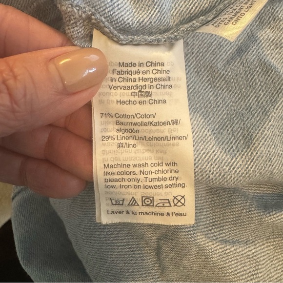Madewell Womens Medium Blue Linen Blend Short Sleeve Denim Popover Swing Dress - Picture 7 of 9